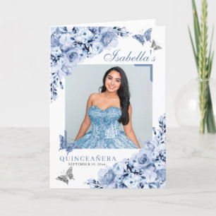 Dusty Blue Floral Quinceanera Tiara Butterflies Programme