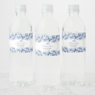 Dusty Blue Floral Quinceanera  Water Bottle Label