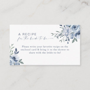 Dusty Blue Floral Recipe Bridal Shower  Enclosure Card