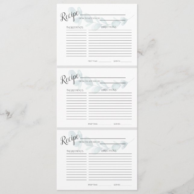 Dusty Blue Floral Recipe Cards (Front)