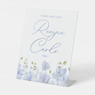 Dusty Blue Floral Recipe Cards Bridal Shower Pedestal Sign
