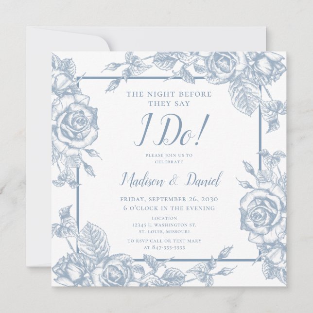 Dusty Blue Floral Rehearsal Dinner Invitation (Front)