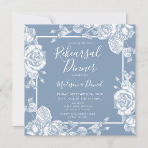 Dusty Blue Floral Rehearsal Dinner Invitation