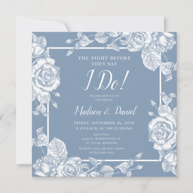 Dusty Blue Floral Rehearsal Dinner Invitation (Front)