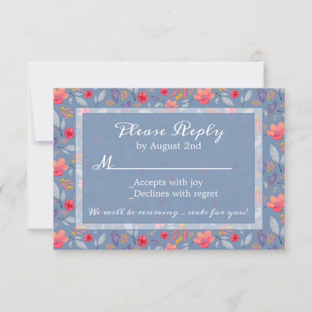 Dusty Blue Floral Reply Card (Front)