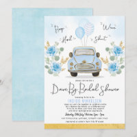 Dusty Blue Floral Retro Car Drive By Bridal Shower