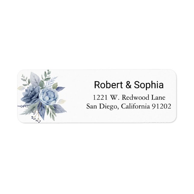 Dusty Blue Floral Return Address Label (Front)