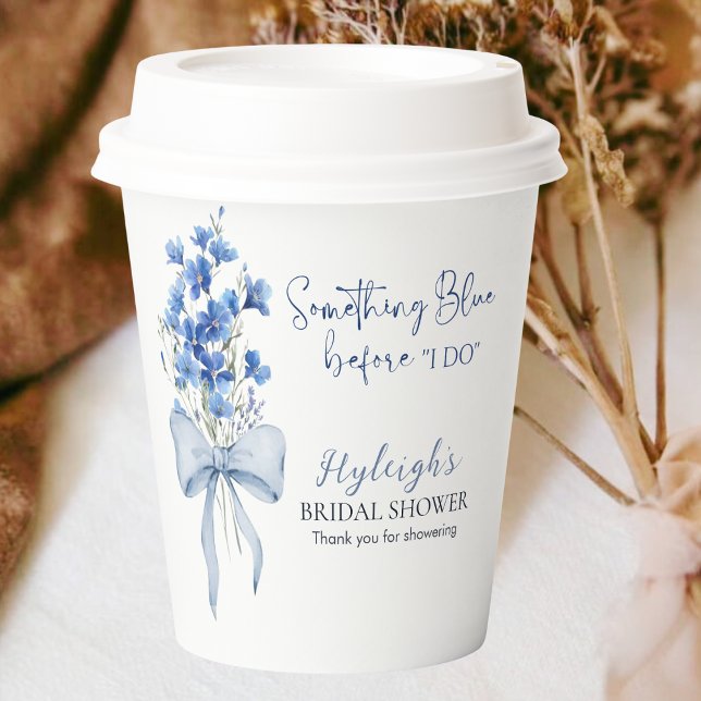 Dusty Blue Floral Ribbon Bow Bridal Shower Party Paper Cups (Creator Uploaded)
