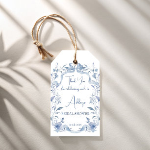 Dusty blue floral ribbon bridal shower favour gift tags