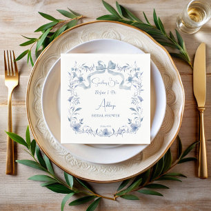 Dusty blue floral ribbon elegant bridal shower napkin