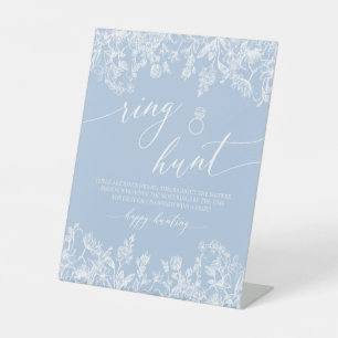Dusty Blue Floral Ring Hunt Bridal Shower Game Pedestal Sign