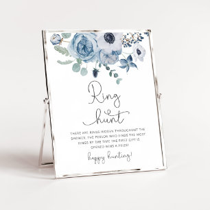 Dusty blue floral ring hunt bridal shower game poster