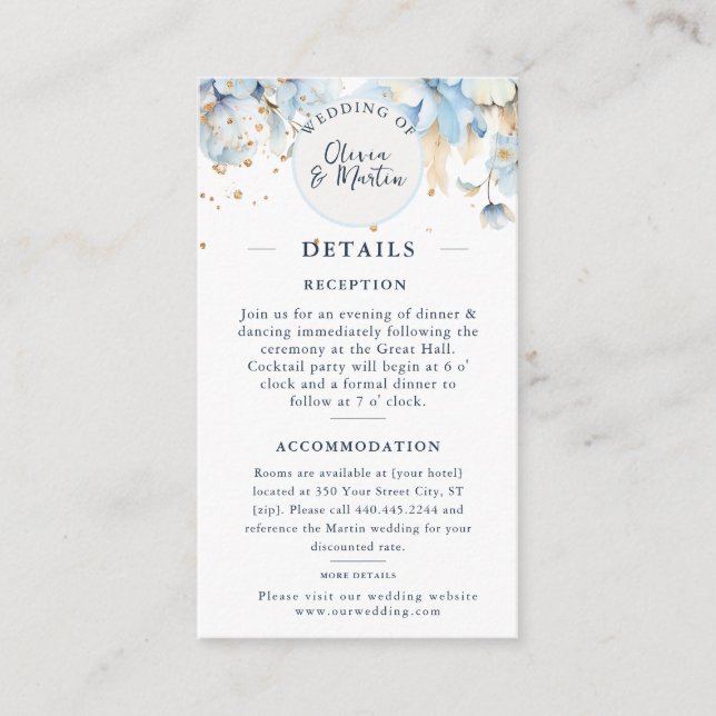Dusty Blue Floral Romance Details Enclosure Card (Front)