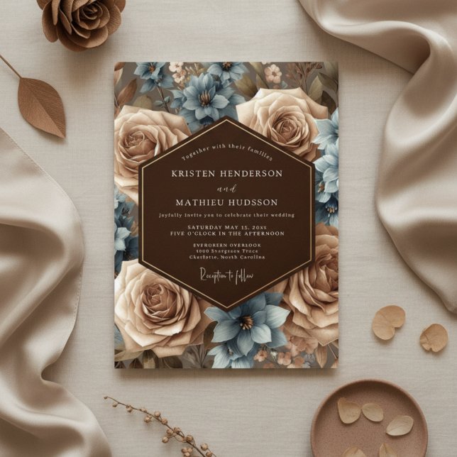 Dusty Blue Floral Romantic Wedding Invitation (Creator Uploaded)