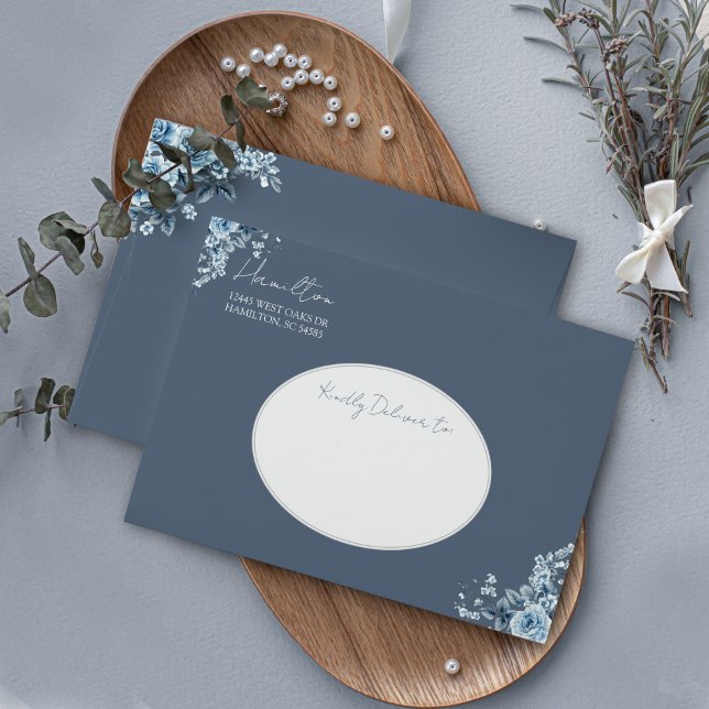 Dusty Blue Floral Romantic Wedding Suite  Envelope (Dusty Blue Floral Romantic Wedding Suite Envelope)