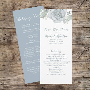 Dusty Blue Floral Rose Elegant Ceremony Program Programme