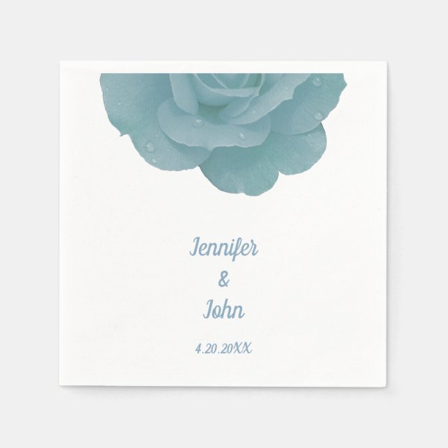 Dusty Blue Floral Rose Elegant Pretty Cool Wedding Napkin (Front)