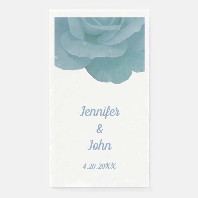 Dusty Blue Floral Rose Elegant Pretty Cool Wedding Napkin (Front)