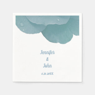 Dusty Blue Floral Rose Elegant Trendy Wedding Napkin