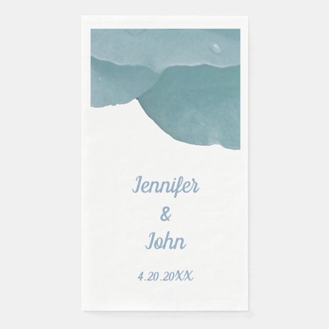 Dusty Blue Floral Rose Elegant Trendy Wedding Napkin (Front)