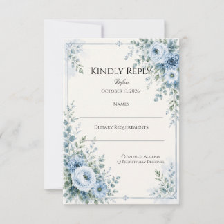 Dusty Blue Floral RSVP Card