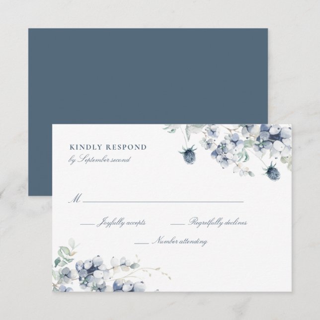Dusty Blue Floral  RSVP Card (Front/Back)