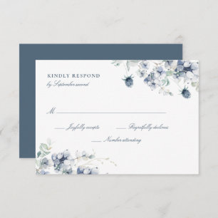 Dusty Blue Floral  RSVP Card