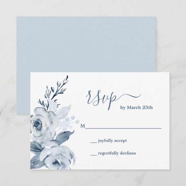 Dusty Blue Floral RSVP card (Front/Back)