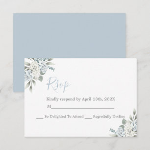 Dusty Blue Floral RSVP wedding card