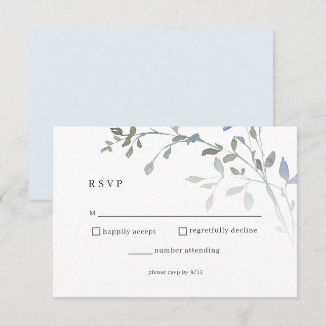 Dusty Blue Floral RSVP Wedding Reception Card (Front/Back)