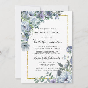 Dusty Blue Floral Rustic Bridal Shower Invitation