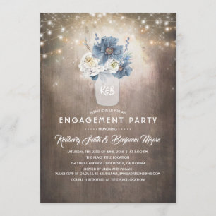 Dusty Blue Floral Rustic Country Engagement Party Invitation