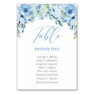 Dusty Blue Floral Rustic Modern Calligraphy Table Number