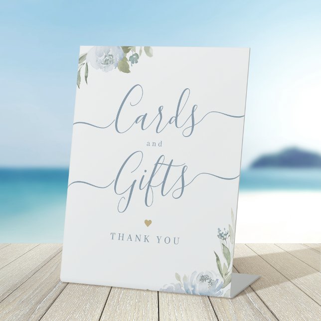 Dusty blue floral rustic Wedding Cards And Gifts Pedestal Sign (Dusty blue floral rustic Wedding Cards And Gifts Pedestal Sign)