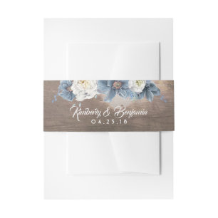 Dusty Blue Floral Rustic Wedding Invitation Belly Band