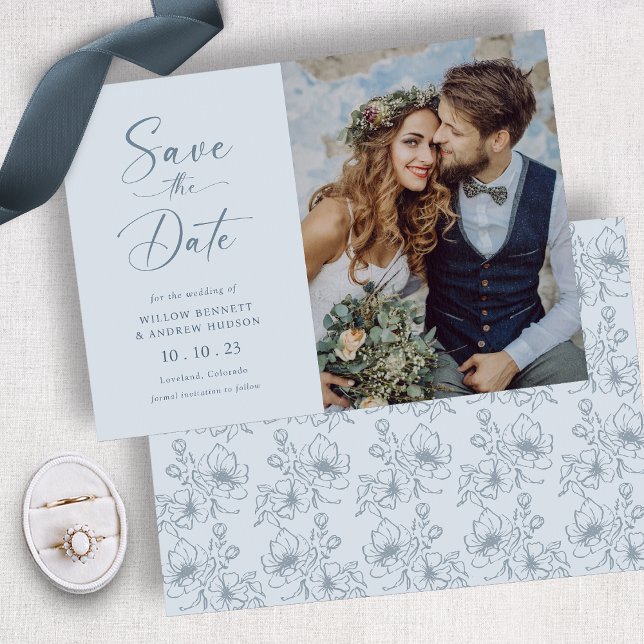 Dusty Blue Floral Save The Date (Dusty Blue Floral Save The Date
)
