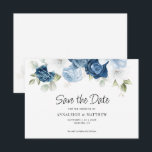 Dusty Blue Floral Save the Date Announcement<br><div class="desc">Elegant floral watercolor dusty blue,  white,  and navy floral bouquet wedding save the date card. The card features a script "Save the Date",  that can be changed to a font type of your choice that are available here when you click the "Personalise" button.</div>