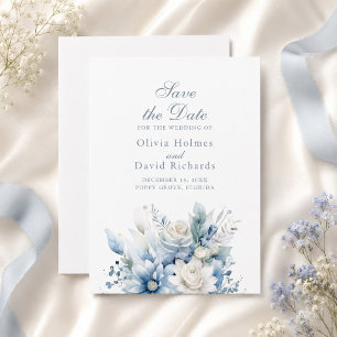 Dusty Blue Floral Save the Date Card
