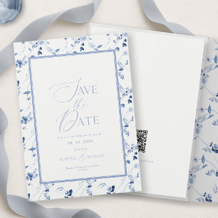Dusty Blue Floral Save the Date Card