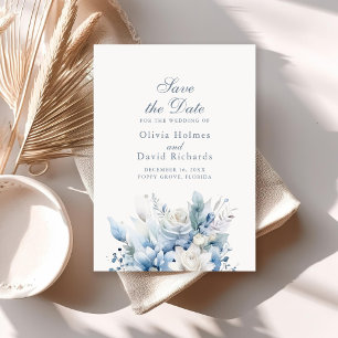 Dusty Blue Floral Save the Date Card