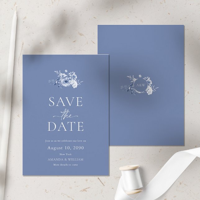 Dusty Blue Floral Save the Date Card (Creator Uploaded)