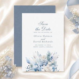 Dusty Blue Floral Save the Date Invitation