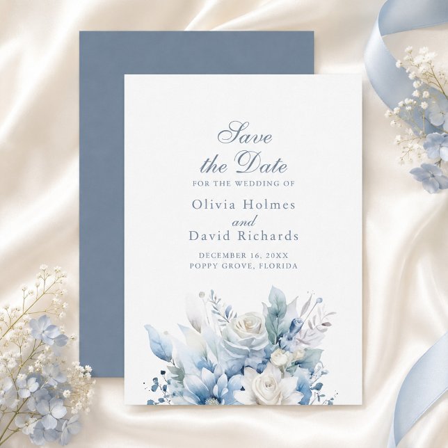 Dusty Blue Floral Save the Date Invitation (Dusty Blue Floral Save the Date Invitation)