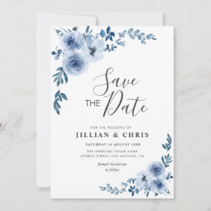 dusty blue floral save the date invitation