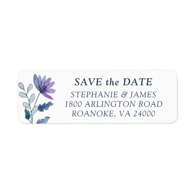 Dusty Blue Floral Save the Date Return Address (Front)
