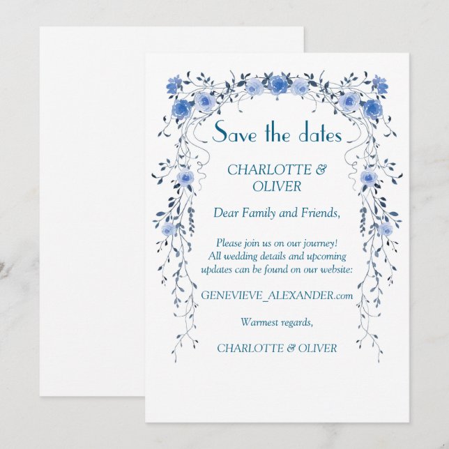 Dusty Blue Floral Save The Date Website Enclosures (Front/Back)