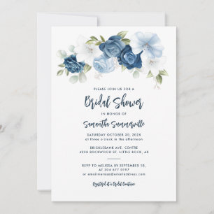 Dusty Blue Floral Script Bridal Shower Invitation