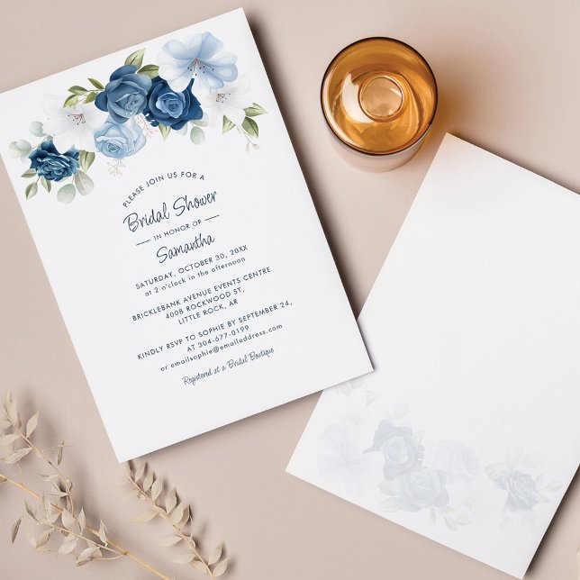 Dusty Blue Floral Script Bridal Shower Invitation (Creator Uploaded)
