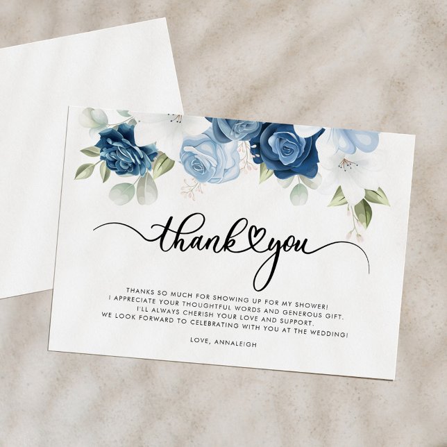 Dusty Blue Floral Script Bridal Shower Thank You Card (Dusty Blue Floral Script Bridal Shower Thank You Card)
