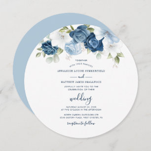 Dusty Blue Floral Script Modern Wedding Invitation